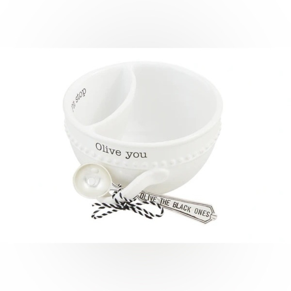 Mud Pie White Ceramic Olive Bowl with Spoon